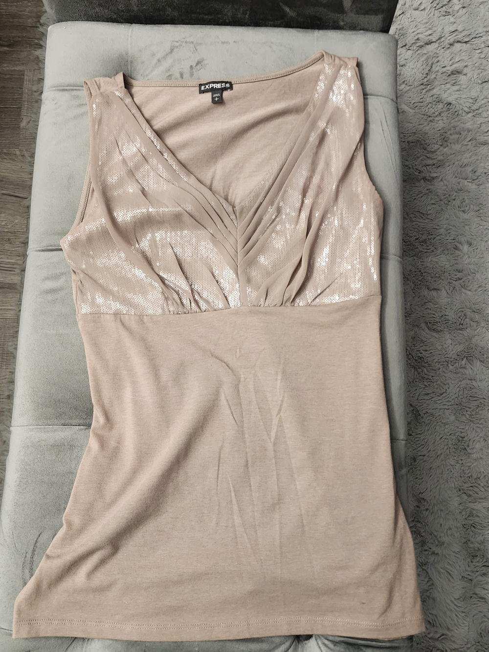 Express Taupe Sequin V-Neck Chemise - Small